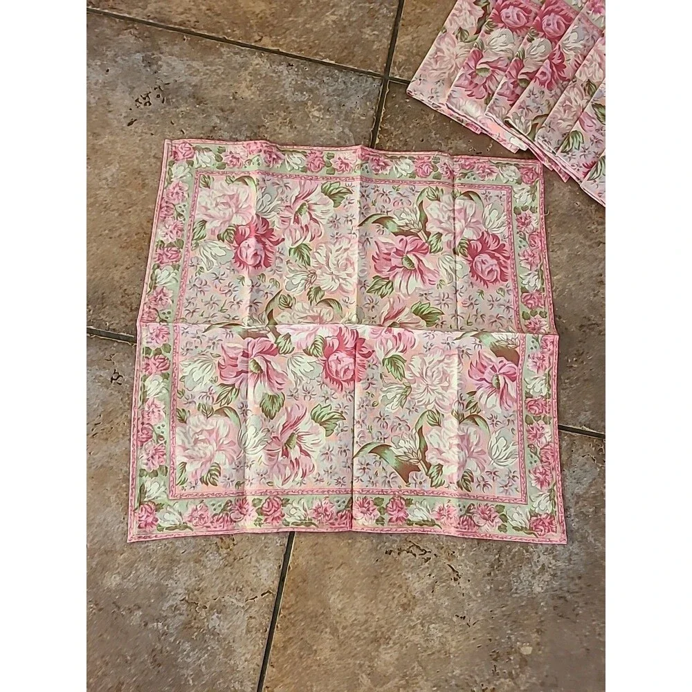 April Charming 100% Cotton Napkin Set of 9 Pink Green 15